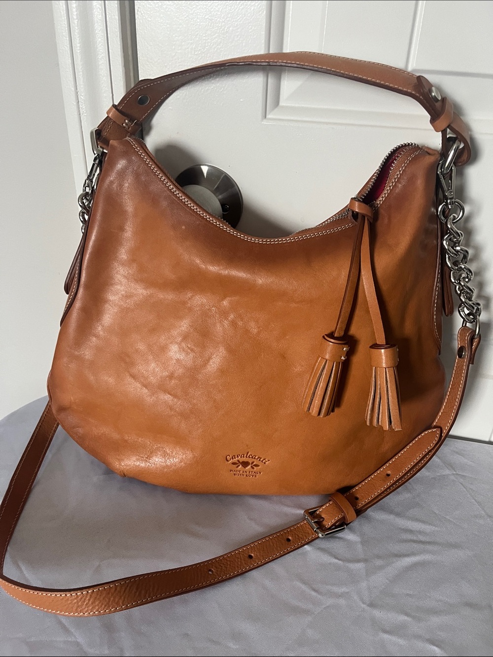 Caramel Cavalcanti Brown Leather Hobo Bag with Tassel Accent